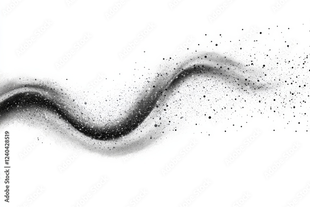 Leinwandbilder artistic abstract black and white design featuring a flowing wavy line with scattered dots on a whit