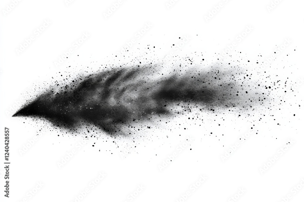 Poster Artistic black powder spray creating a dynamic and abstract design with a vivid sense of movement