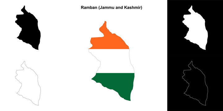 Ramban district (Jammu and Kashmir) blank outline map set