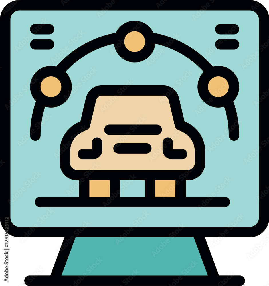 Poster self driving car technology is displayed on a computer screen, showing sensor points detecting the v