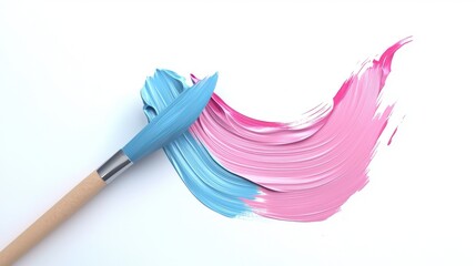 Colorful Dripping Paint with Bold Brush Creating Artistic Stroke on White Canvas