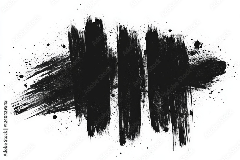 Aufkleber Abstract black ink strokes with splashes creating dynamic artistic expression on a stark white background