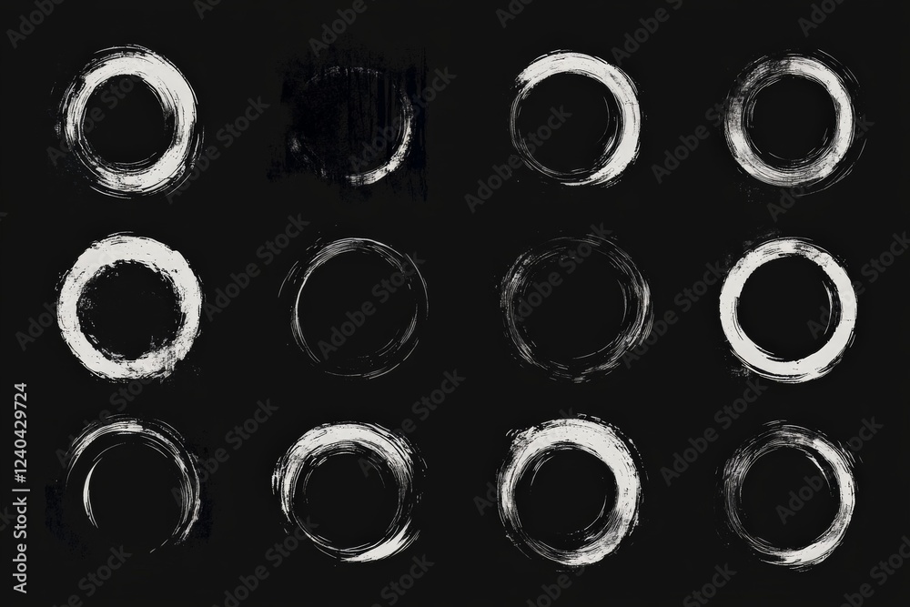 Aufkleber various circular brush strokes on a black background showcasing artistic expression and minimalism i