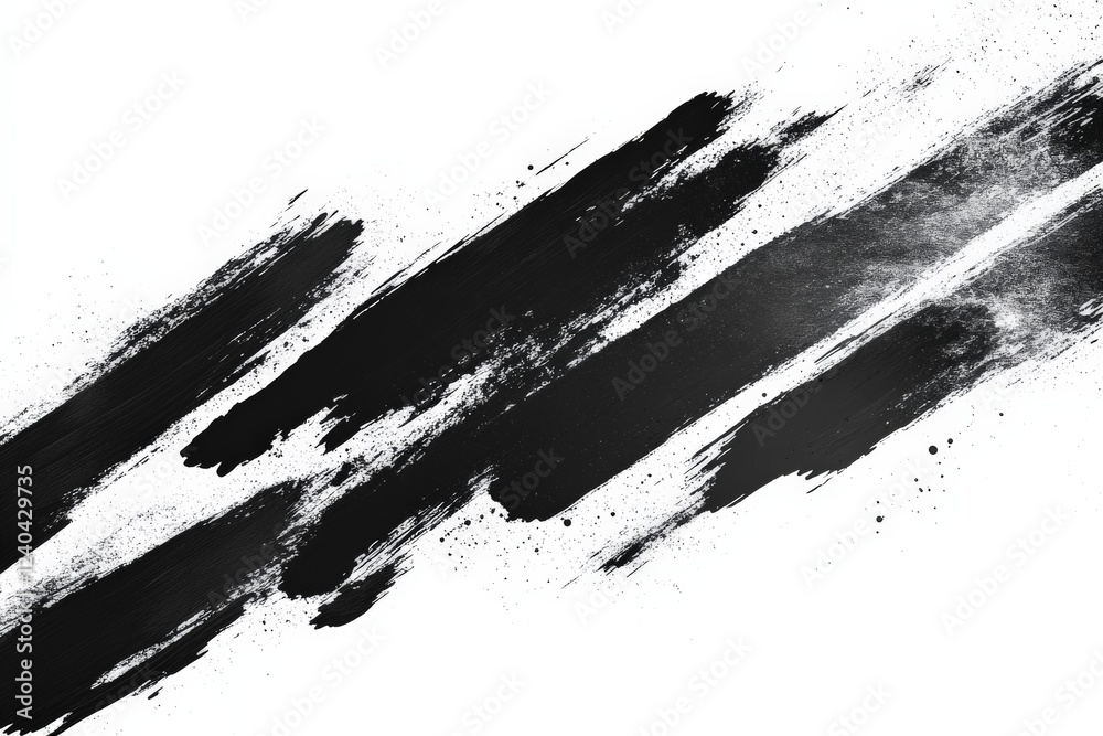 Poster Abstract black paint strokes create a dynamic visual texture on a white background in contemporary art composition