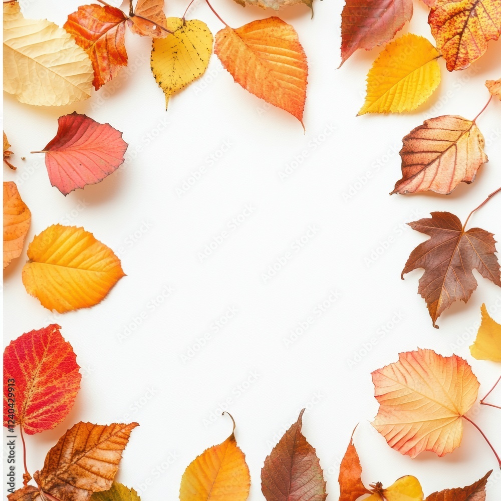 Fototapete colorful autumn leaves arranged in a circular pattern on a blank background inviting creative text a