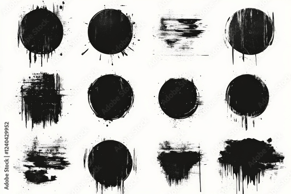 Aufkleber abstract black and white circles with varying textures and brush strokes arranged creatively