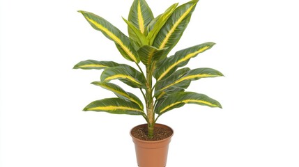 Vibrant Croton Plant in a Brown Pot Against a White Background
