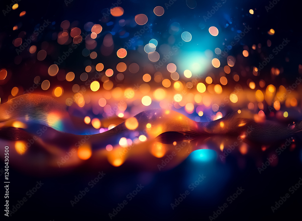 Aufkleber abstract image of glowing, colorful particles forming undulating, luminous waves against a dark back