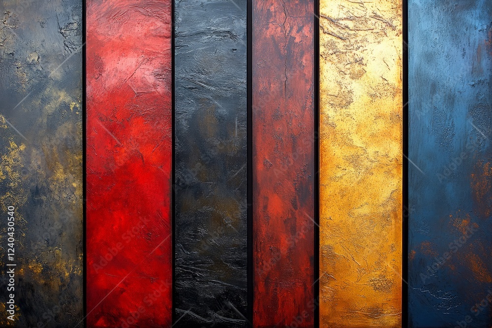 Poster abstract artwork featuring textured panels in bold colors contrasting against each other in a modern