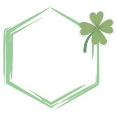 Hexagon Clover Frame with Green Brush Stroke Design for St. Patrick's Day