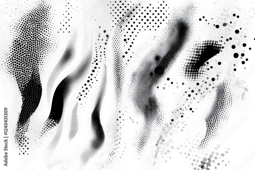 Poster Abstract black and white design with organic shapes and dotted patterns in a flowing composition