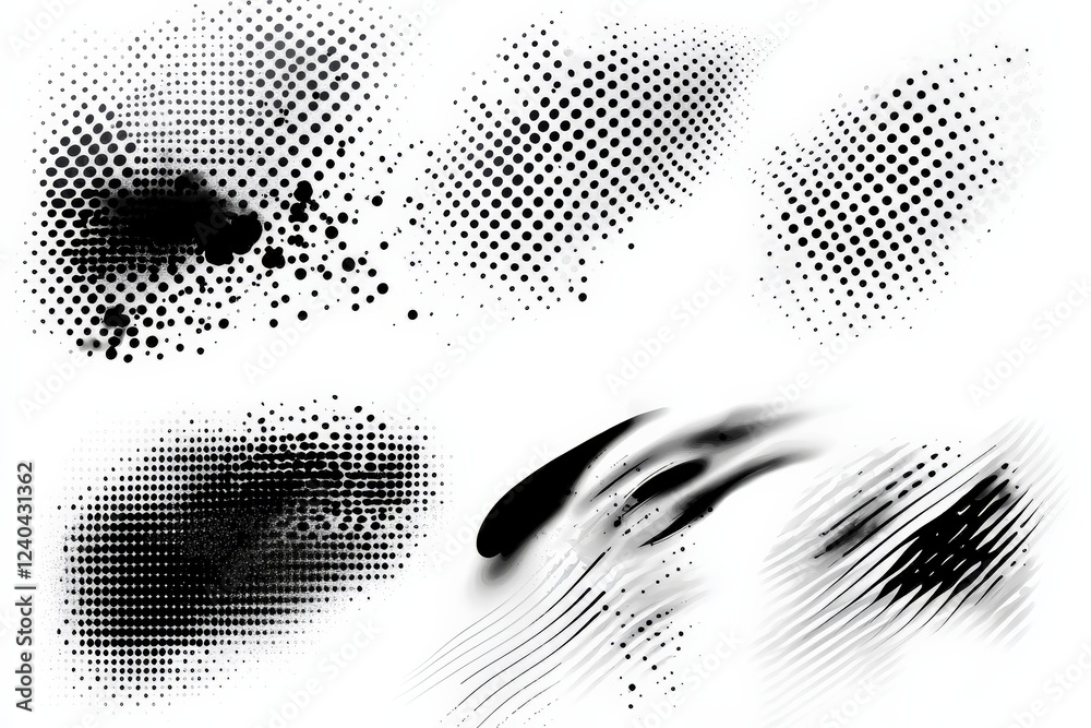Aufkleber abstract black and white texture designs showcasing various dot patterns and brush strokes