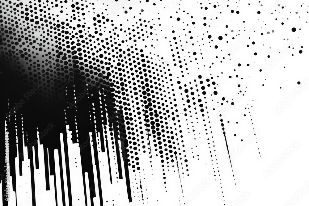 Poster Abstract black and white pattern created with dots and lines in a captivating design