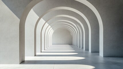Fototapeta premium A long hallway of arches casting dramatic shadows in the bright daylight