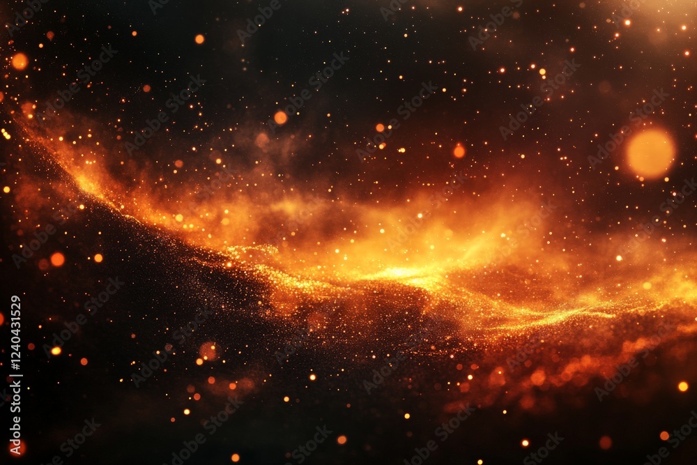 Poster Vibrant cosmic dust and glowing particles create a stunning celestial atmosphere in this abstract representation of space