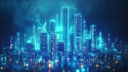 Blue smart city technology big data interconnection concept