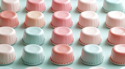Fototapeta premium Aesthetic Arrangement of Colorful Mini Dessert Molds in Pastel Shades on a Soft Surface