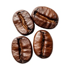 Four Roasted Coffee Beans, Isolated on White Background Cutout