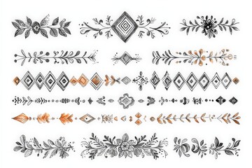 Decorative hand-drawn floral and geometric patterns for artistic projects and design inspiration