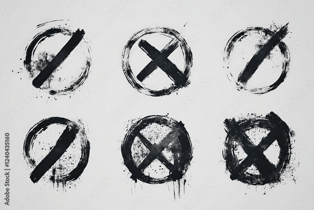 Aufkleber six abstract black and white designs featuring crosses and circular patterns in a minimalist style