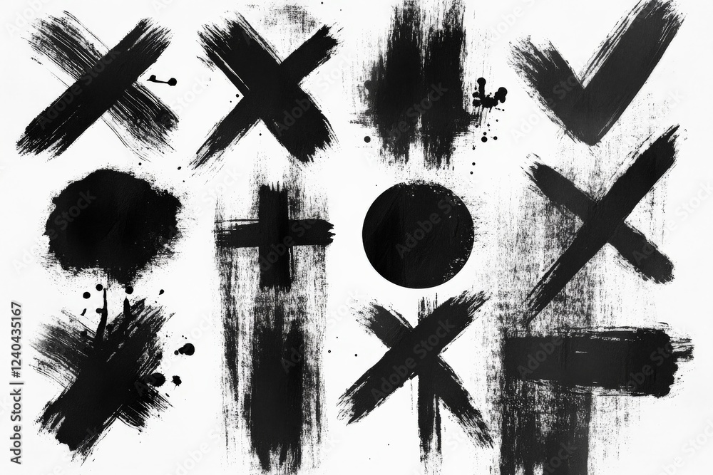 Aufkleber artistic black brush strokes and shapes on a white background showcasing abstract designs and forms
