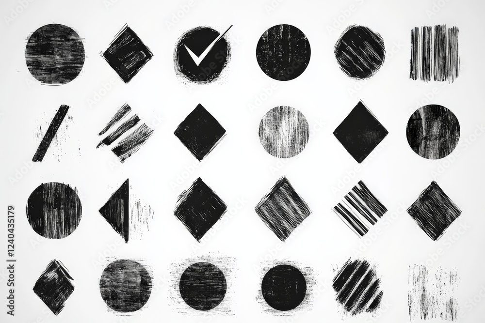 Leinwandbilder various black and white geometric shapes displayed in a creative pattern on a light background