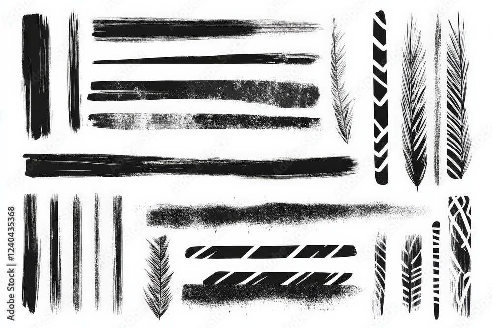Aufkleber Artistic black brush strokes and patterns showcasing creativity and texture in an abstract design