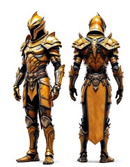 Fototapeta premium Stunning Golden Knight Armor 3d Render Front and Back Views