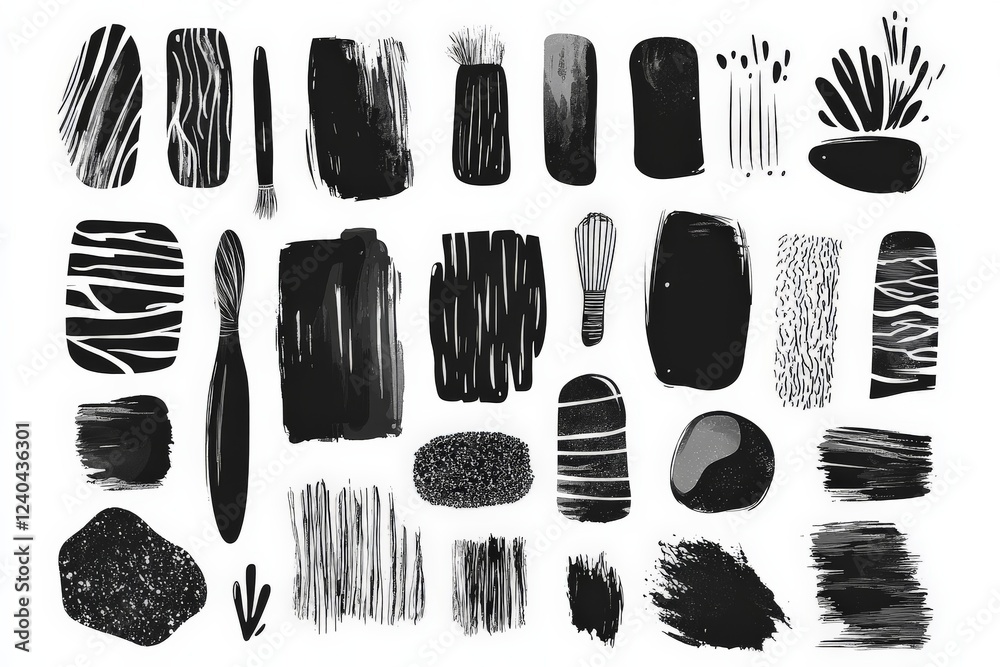 Aufkleber Abstract black and white artistic patterns created with various brush strokes and textures in a minimalistic layout