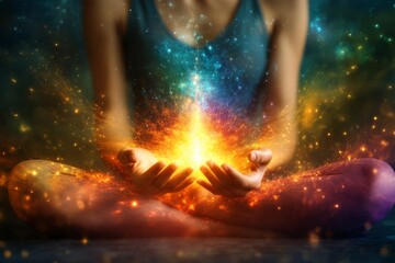 Energy flow meditation practice in a serene environment during twilight hours