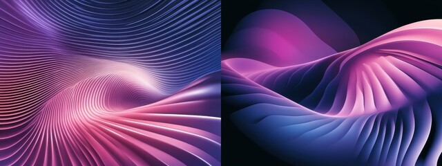 Obraz premium Abstract Purple and Blue Swirling Waves Digital Art: Dynamic 3D Render of Flowing Lines and Curves