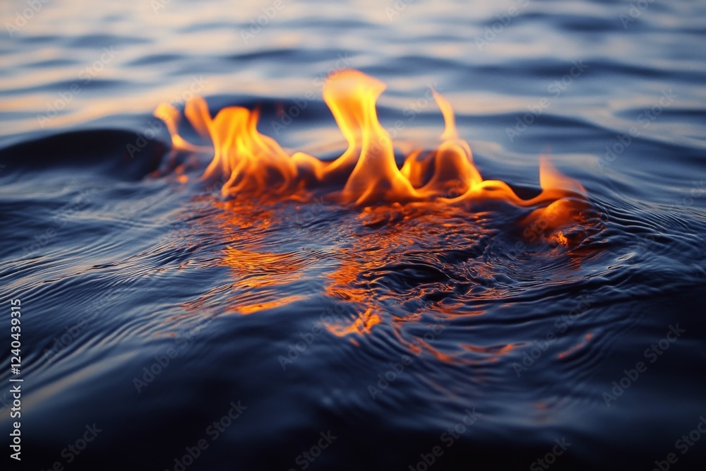Leinwandbilder flames dance on the surface of calm water at twilight creating a surreal and captivating visual expe