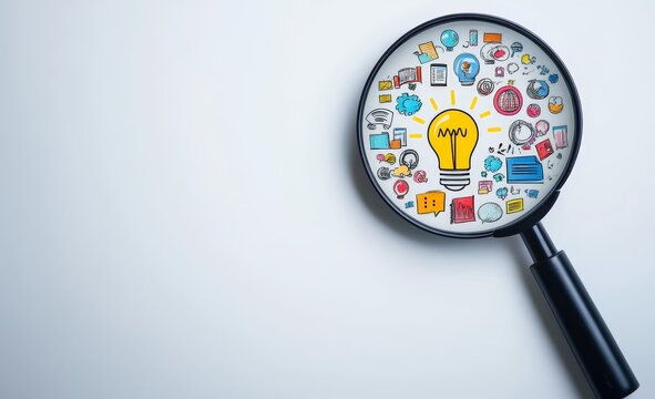 Magnifying Glass Idea Brainstorm White Background
