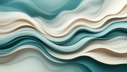 Fototapeta premium Fluid waves of teal and cream create a soothing visual experience