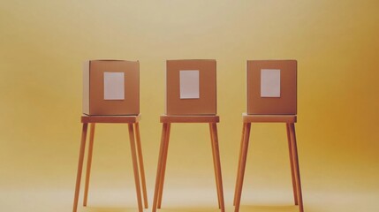 Booths with Symbolic Elements Against Neutral Background