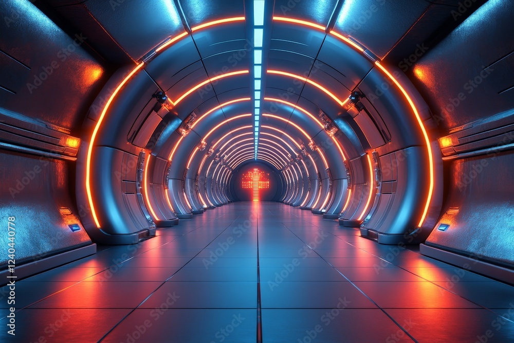 Aufkleber futuristic tunnel with vibrant neon lights and a high-tech ambiance in a sci-fi setting