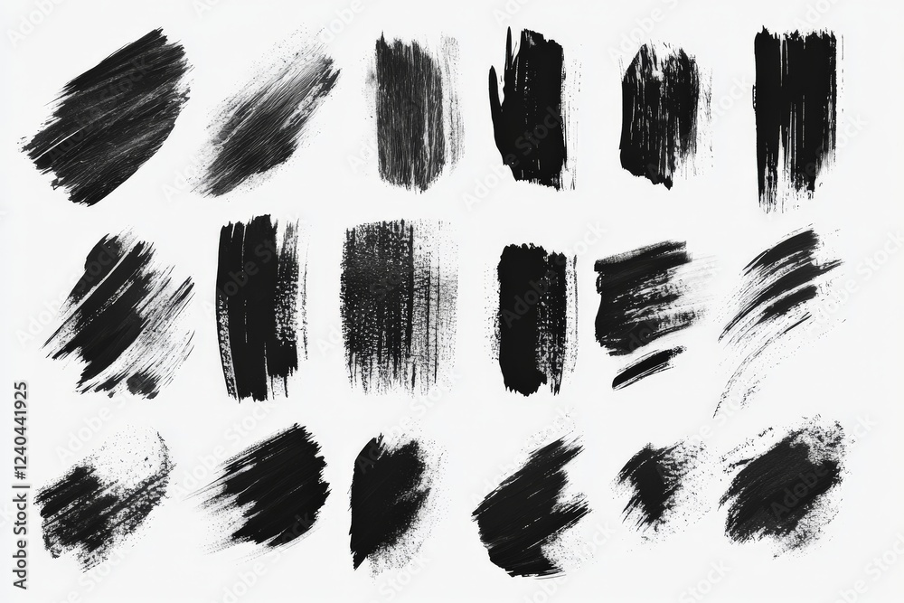Aufkleber various brushstroke textures in black and white displayed on a clean background for artistic inspira