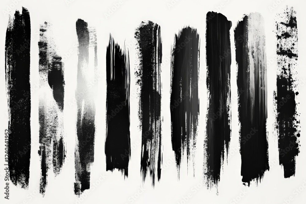 Poster Striking black and white paint strokes create an abstract design with bold textures and varying widths