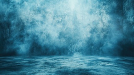 Blue smoky studio backdrop, dark floor, design