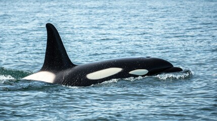 Fototapeta premium An orca swimming with its pod in the ocean.
