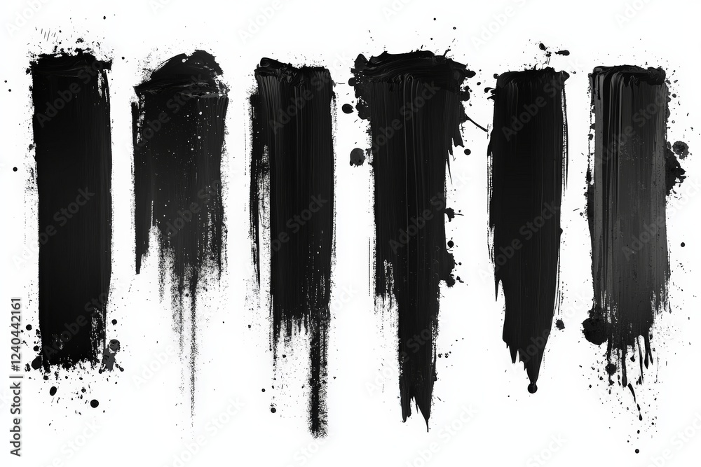 Poster Abstract black paint strokes create dynamic textures on a white background, showcasing artistic expression and creativity