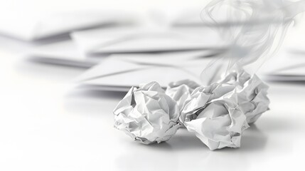 crumpled paper balls and smoke abstract concept image