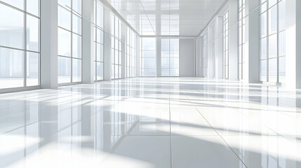 Fototapeta premium Bright Modern Empty Room with Large Windows and Glossy Floors