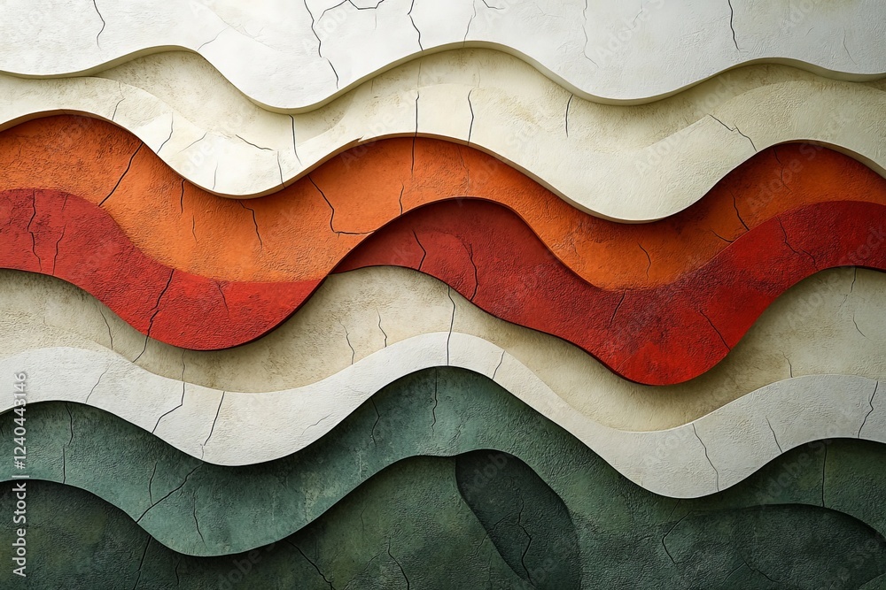 Poster Textured wall art displays layers of earthy colors and curved lines in an artistic design suitable for modern interior spaces