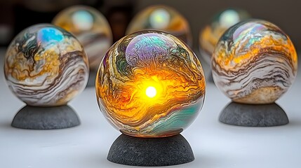 Luminous Marble Planets, Abstract Art Spheres