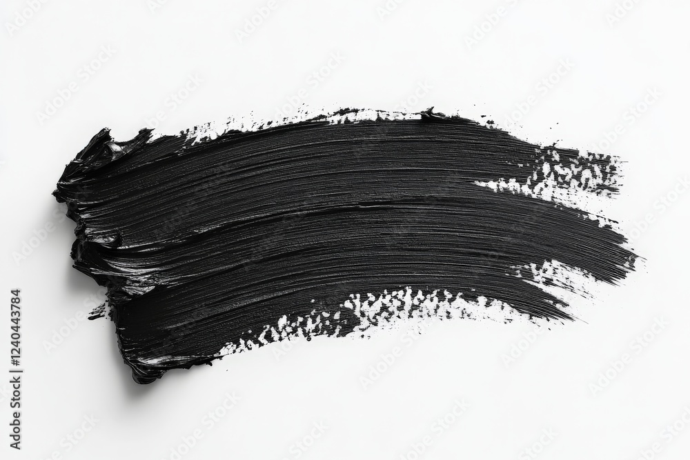 Poster dark paint stroke creates abstract texture on white background for artistic projects or design work