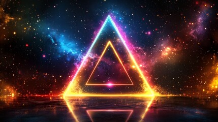 Vibrant Neon Triangle Illuminated Against a Dark Background Creating a Captivating Visual Impact with Striking Colors and Modern Aesthetic Evoking a Sense of Mystery and Intrigue
