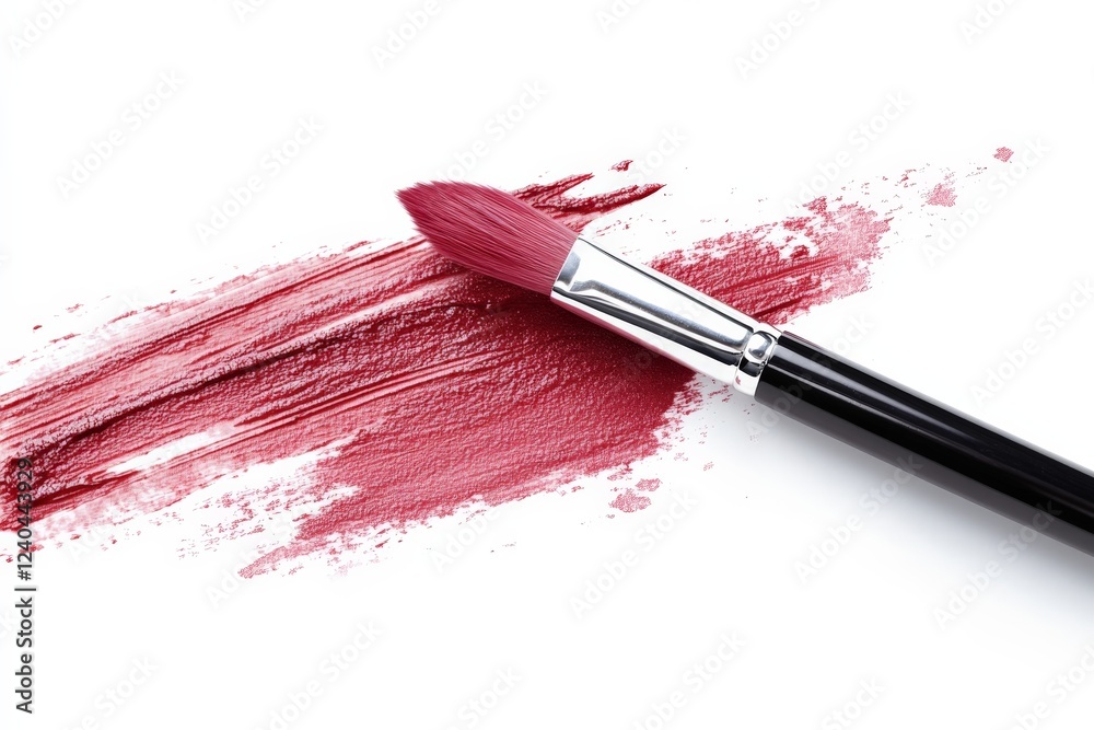 Poster Creative process using a brush applying rich red paint on a canvas with expressive strokes in a well-lit studio setting