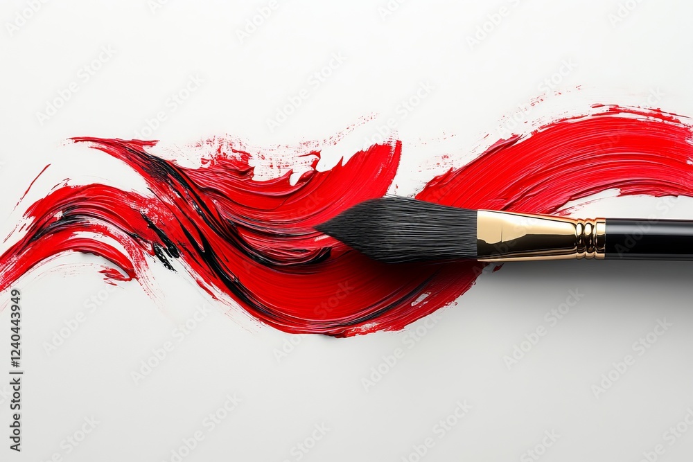 Aufkleber Bold red brushstroke creates dynamic texture against a white canvas surface