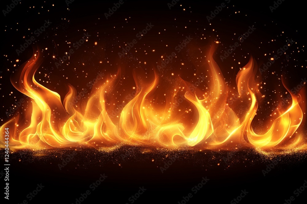 Poster Dancing flames create vibrant patterns against a dark background, illuminating the surroundings subtly and radiantly
